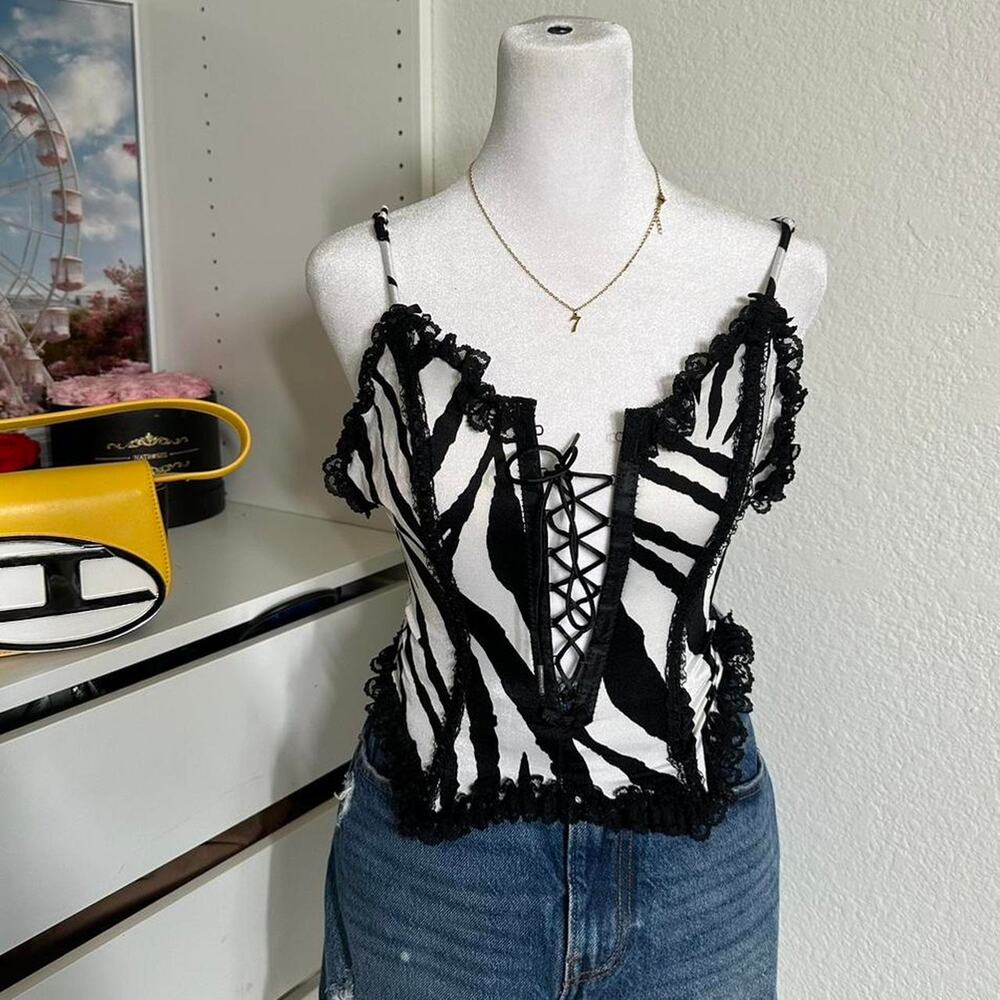 Black white zebra print corset top
